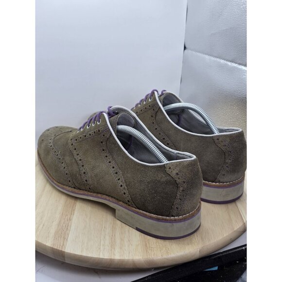 Johnston & Murphy Ellington Wingtip Oxford Shoes Mens 12 Suede Khaki/Purple - Picture 4 of 9